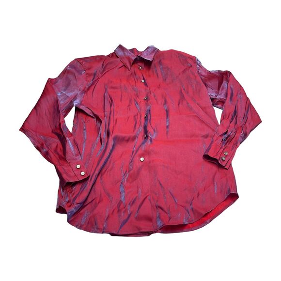 Karen Scott Shirt Women's Large Red Rayon Long Sleeve Classic Fit Button-Up - Picture 1 of 8